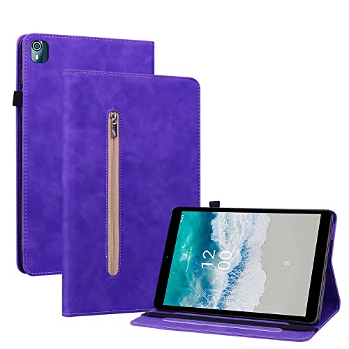 GXLONG Ooboom Reißverschluss Hülle für Nokia T10, Flip Smart Cover PU Leder Schutzhülle Tasche Brieftasche Wallet Case Ständer Kartenfächer Gummiband - Lila von GXLONG