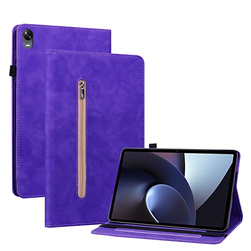 GXLONG Ooboom Reißverschluss Hülle für Oppo Pad, Flip Smart Cover PU Leder Schutzhülle Tasche Brieftasche Wallet Case Ständer Kartenfächer Gummiband - Lila von GXLONG