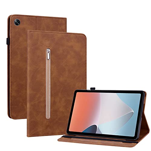 GXLONG Ooboom Reißverschluss Hülle für Oppo Pad Air, Flip Smart Cover PU Leder Schutzhülle Tasche Brieftasche Wallet Case Ständer Kartenfächer Gummiband - Braun von GXLONG