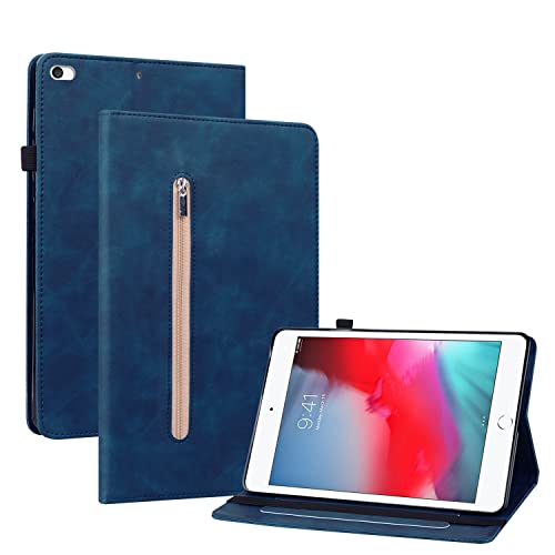 GXLONG Ooboom Reißverschluss Hülle für iPad Mini1/2/3/4/5, Flip Smart Cover PU Leder Schutzhülle Tasche Brieftasche Wallet Case Ständer Kartenfächer Gummiband - Dunkelblau von GXLONG