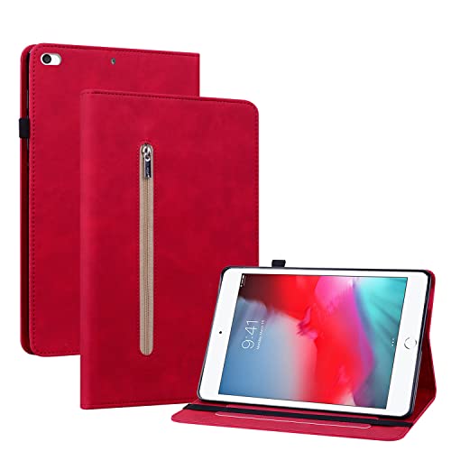 GXLONG Ooboom Reißverschluss Hülle für iPad Mini1/2/3/4/5, Flip Smart Cover PU Leder Schutzhülle Tasche Brieftasche Wallet Case Ständer Kartenfächer Gummiband - Rot von GXLONG