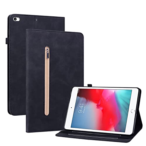 GXLONG Ooboom Reißverschluss Hülle für iPad Mini1/2/3/4/5, Flip Smart Cover PU Leder Schutzhülle Tasche Brieftasche Wallet Case Ständer Kartenfächer Gummiband - Schwarz von GXLONG