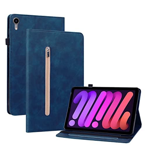 GXLONG Ooboom Reißverschluss Hülle für iPad Mini6 2021, Flip Smart Cover PU Leder Schutzhülle Tasche Brieftasche Wallet Case Ständer Kartenfächer Gummiband - Dunkelblau von GXLONG