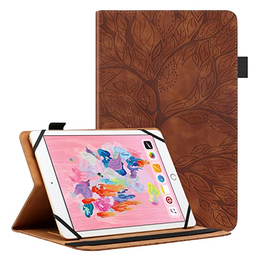 GXLONG Ooboom Universal Hülle für 8" Zoll Android Tablets, Leben Baum Muster Flip Smart Cover PU Leder Schutzhülle Tasche Brieftasche Wallet Case Ständer mit Kartenfächer Gummiband - Braun von GXLONG
