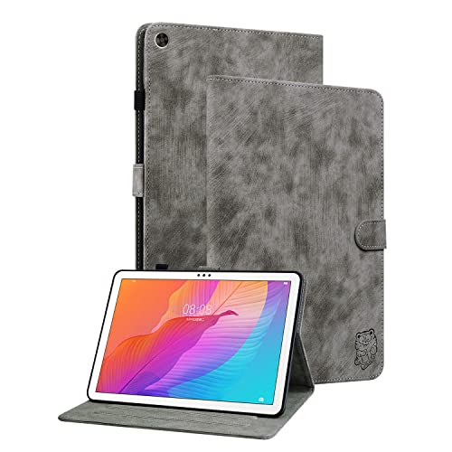 Ooboom Hülle für Huawei MatePad T10/T10s Tablet, Süßer Tiger Magnetische Flip Folio Smart Cover PU Leder Schutzhülle Tasche Brieftasche Wallet Case Ständer Kartenfächer - Grau von GXLONG