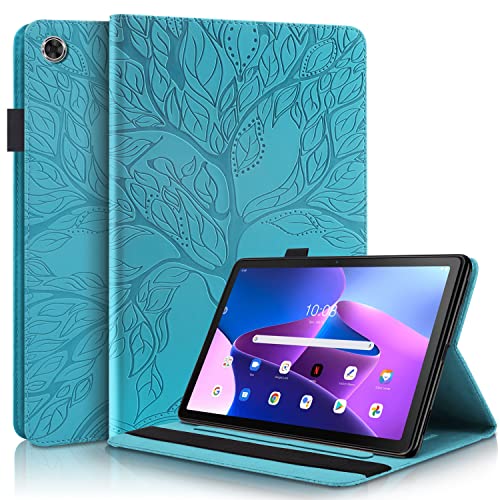 Ooboom Hülle für Lenovo Tab M10 (3rd Gen) 10,1" 2022, Leben Baum Muster Flip Smart Cover PU Leder Schutzhülle Tasche Brieftasche Wallet Case Ständer mit Kartenfächer Gummiband - Blau von GXLONG