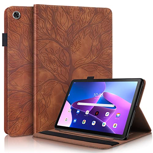 Ooboom Hülle für Lenovo Tab M10 (3rd Gen) 10,1" 2022, Leben Baum Muster Flip Smart Cover PU Leder Schutzhülle Tasche Brieftasche Wallet Case Ständer mit Kartenfächer Gummiband - Braun von GXLONG