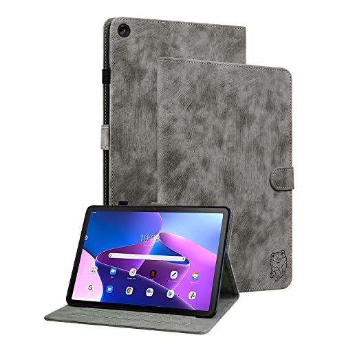 Ooboom Hülle für Lenovo Tab M10 (3rd Gen) 10,1" 2022, Süßer Tiger Magnetische Flip Folio Smart Cover PU Leder Schutzhülle Tasche Brieftasche Wallet Case Ständer Kartenfächer - Grau von GXLONG