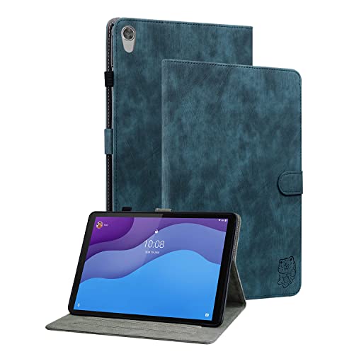 Ooboom Hülle für Lenovo Tab M10 HD (2nd Gen) Tablet 10,1" TB-X306X, Süßer Tiger Magnetische Flip Folio Smart Cover PU Leder Schutzhülle Tasche Brieftasche Wallet Case Ständer Kartenfächer - Dunkelblau von GXLONG