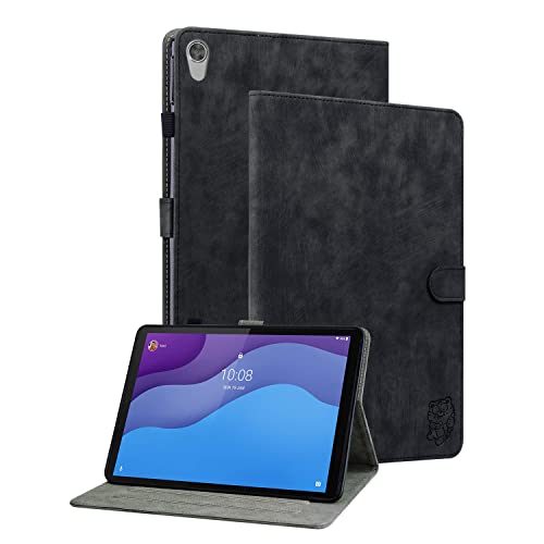 Ooboom Hülle für Lenovo Tab M10 HD (2nd Gen) Tablet 10,1" TB-X306X, Süßer Tiger Magnetische Flip Folio Smart Cover PU Leder Schutzhülle Tasche Brieftasche Wallet Case Ständer Kartenfächer - Schwarz von GXLONG