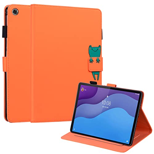 Ooboom Hülle für Lenovo Tab M10 HD (2nd Gen) Tablet 10,1" TB-X306X/X306F, Cartoon Tiere Muster Magnetische Flip Smart Cover PU Leder Schutzhülle Tasche Brieftasche Wallet Case Ständer - Orange Frosch von GXLONG