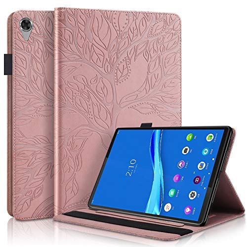 Ooboom Hülle für Lenovo Tab M10 HD (2nd Gen) Tablet 10,1" TB-X306X/X306F, Leben Baum Muster Flip Smart Cover PU Leder Schutzhülle Tasche Brieftasche Wallet Case Ständer Kartenfächer Gummiband-Roségold von GXLONG