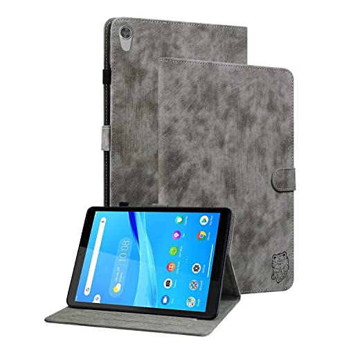 Ooboom Hülle für Lenovo Tab M8 8" HD Tablet, Süßer Tiger Magnetische Flip Folio Smart Cover PU Leder Schutzhülle Tasche Brieftasche Wallet Case Ständer Kartenfächer - Grau von GXLONG