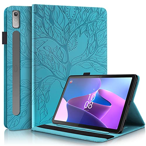 Ooboom Hülle für Lenovo Tab P11 Pro Gen 2(2nd Gen), Leben Baum Muster Flip Smart Cover PU Leder Schutzhülle Tasche Brieftasche Wallet Case Ständer mit Kartenfächer Gummiband - Blau von GXLONG