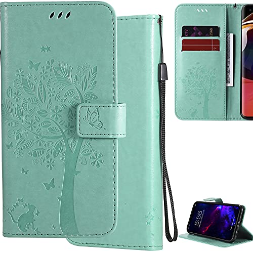 Ooboom Hülle für OnePlus Nord 2T 5G, Katze Baum Muster Flip PU Leder Schutzhülle Handy Tasche Case Cover Standfunktion mit Kartenfächer - Grün von GXLONG