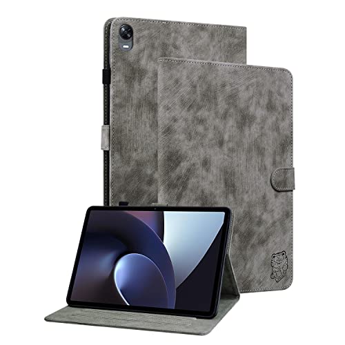 Ooboom Hülle für Oppo Pad, Süßer Tiger Magnetische Flip Folio Smart Cover PU Leder Schutzhülle Tasche Brieftasche Wallet Case Ständer Kartenfächer - Grau von GXLONG