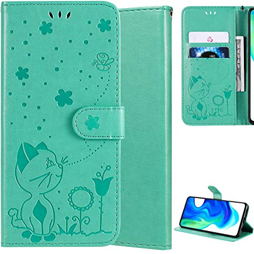 Ooboom Hülle für Samsung Galaxy S22 Ultra, Katze Muster PU Leder Schutzhülle Tasche Case Flip Folio Cover Brieftasche Ständer Kartenfächer Magnetverschluss Trageschlaufe - Grün von GXLONG