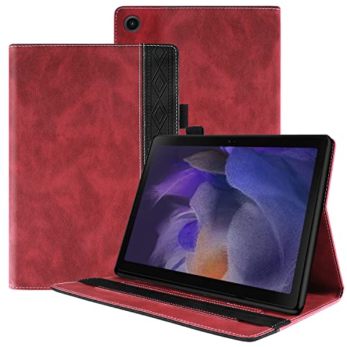 Ooboom Hülle für Samsung Galaxy Tab A8 10,5", PU Leder Tasche Schutzhülle Flip Cover Case Wallet Brieftasche Stand mit Kartenfächer Gummiband - Rot von GXLONG