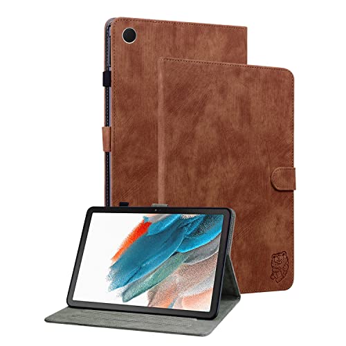 Ooboom Hülle für Samsung Galaxy Tab A8 10,5", Süßer Tiger Magnetische Flip Folio Smart Cover PU Leder Schutzhülle Tasche Brieftasche Wallet Case Ständer Kartenfächer - Braun von GXLONG