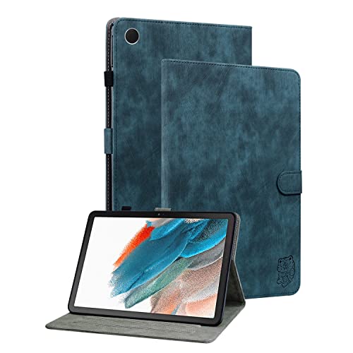 Ooboom Hülle für Samsung Galaxy Tab A8 10,5", Süßer Tiger Magnetische Flip Folio Smart Cover PU Leder Schutzhülle Tasche Brieftasche Wallet Case Ständer Kartenfächer - Dunkelblau von GXLONG