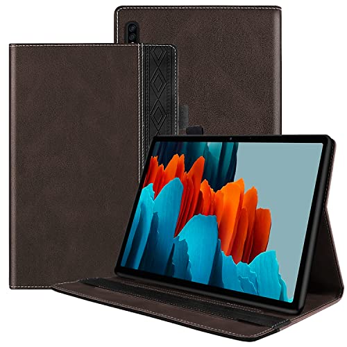 Ooboom Hülle für Samsung Galaxy Tab S7+ Plus/Tab S7 FE/Tab S8+ Plus, PU Leder Tasche Schutzhülle Flip Cover Case Wallet Brieftasche Stand mit Kartenfächer Gummiband - Kaffee von GXLONG