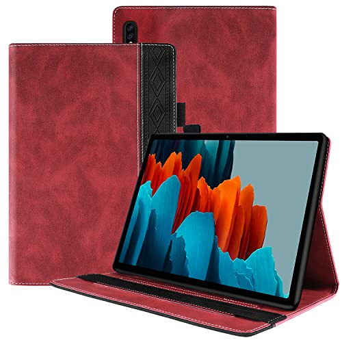 Ooboom Hülle für Samsung Galaxy Tab S7+ Plus/Tab S7 FE/Tab S8+ Plus, PU Leder Tasche Schutzhülle Flip Cover Case Wallet Brieftasche Stand mit Kartenfächer Gummiband - Rot von GXLONG