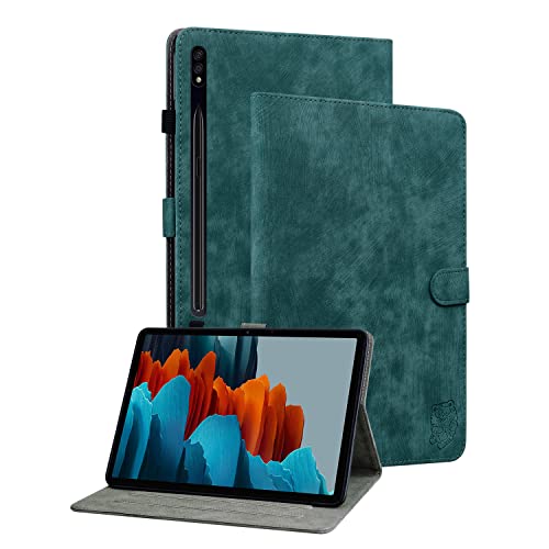 Ooboom Hülle für Samsung Galaxy Tab S7+ Plus/Tab S7 FE/Tab S8+ Plus, Süßer Tiger Magnetische Flip Folio Smart Cover PU Leder Schutzhülle Tasche Brieftasche Wallet Case Ständer Kartenfächer -Dunkelgrün von GXLONG