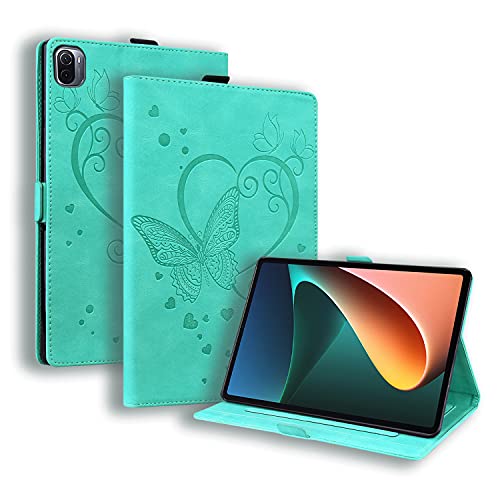 Ooboom Hülle für Xiaomi Mi Pad 5/Pad 5 Pro, Schmetterling Herz Muster Magnetische Flip Smart Cover PU Leder Schutzhülle Tasche Brieftasche Wallet Case Ständer - Grün von GXLONG