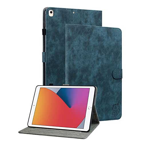 Ooboom Hülle für iPad 9,7" 2017/2018 /iPad Pro 9,7" /iPad Air/Air 2, Süßer Tiger Magnetische Flip Folio Smart Cover PU Leder Schutzhülle Tasche Brieftasche Wallet Case Ständer Kartenfächer -Dunkelblau von GXLONG