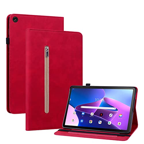 Ooboom Reißverschluss Hülle für Lenovo Tab M10 (3rd Gen) 10,1" 2022, Flip Smart Cover PU Leder Schutzhülle Tasche Brieftasche Wallet Case Ständer Kartenfächer Gummiband - Rot von GXLONG