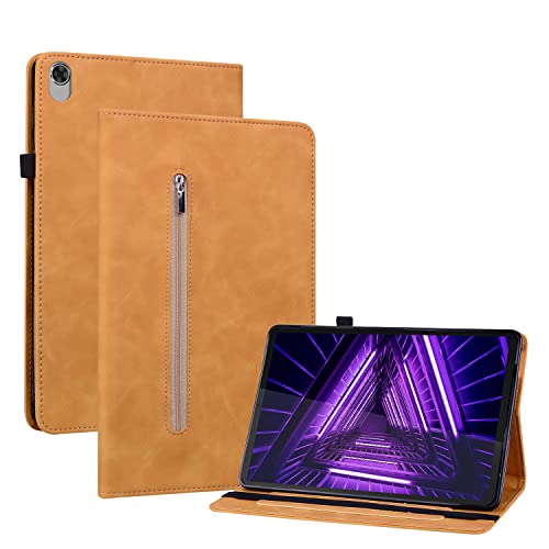 Ooboom Reißverschluss Hülle für Lenovo Tab M10 FHD Plus 10,1" Tablet/Tab K10, Flip Smart Cover PU Leder Schutzhülle Tasche Brieftasche Wallet Case Ständer Kartenfächer Gummiband - Gelb von GXLONG