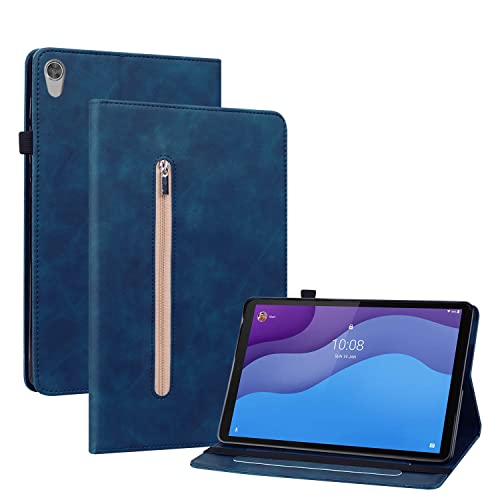 Ooboom Reißverschluss Hülle für Lenovo Tab M10 HD (2nd Gen) Tablet 10,1" TB-X306X, Flip Smart Cover PU Leder Schutzhülle Tasche Brieftasche Wallet Case Ständer Kartenfächer Gummiband - Dunkelblau von GXLONG