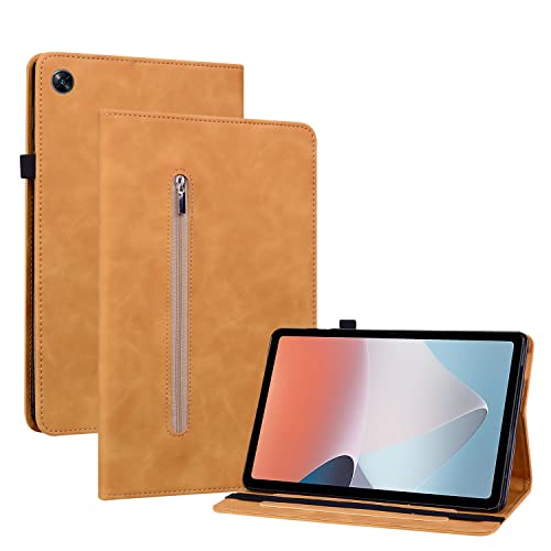 Ooboom Reißverschluss Hülle für Oppo Pad Air, Flip Smart Cover PU Leder Schutzhülle Tasche Brieftasche Wallet Case Ständer Kartenfächer Gummiband - Gelb von GXLONG