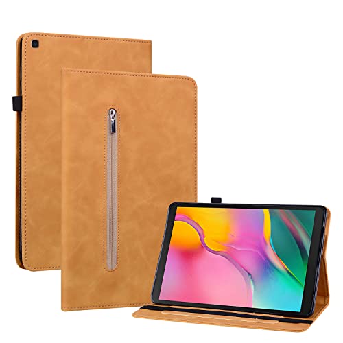 Ooboom Reißverschluss Hülle für Samsung Galaxy Tab A 10,1" 2019 T510/T515, Flip Smart Cover PU Leder Schutzhülle Tasche Brieftasche Wallet Case Ständer Kartenfächer Gummiband - Gelb von GXLONG