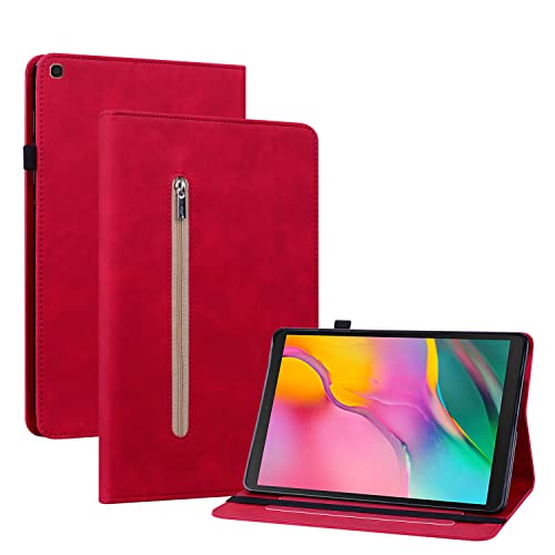 Ooboom Reißverschluss Hülle für Samsung Galaxy Tab A 10,1" 2019 T510/T515, Flip Smart Cover PU Leder Schutzhülle Tasche Brieftasche Wallet Case Ständer Kartenfächer Gummiband - Rot von GXLONG