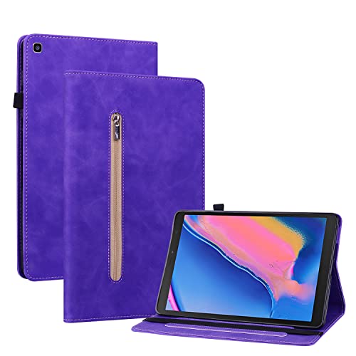 Ooboom Reißverschluss Hülle für Samsung Galaxy Tab A 8.0 2019 T290/295, Flip Smart Cover PU Leder Schutzhülle Tasche Brieftasche Wallet Case Ständer Kartenfächer Gummiband - Lila von GXLONG