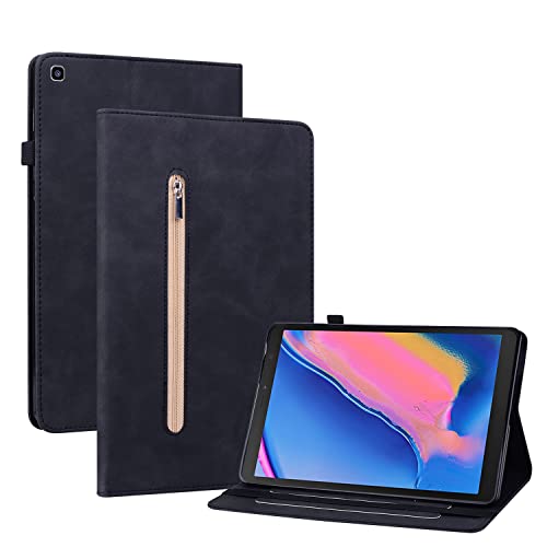 Ooboom Reißverschluss Hülle für Samsung Galaxy Tab A 8.0 2019 T290/295, Flip Smart Cover PU Leder Schutzhülle Tasche Brieftasche Wallet Case Ständer Kartenfächer Gummiband - Schwarz von GXLONG