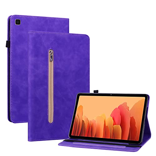 Ooboom Reißverschluss Hülle für Samsung Galaxy Tab A7, Flip Smart Cover PU Leder Schutzhülle Tasche Brieftasche Wallet Case Ständer Kartenfächer Gummiband - Lila von GXLONG