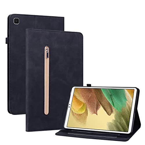 Ooboom Reißverschluss Hülle für Samsung Galaxy Tab A7 Lite, Flip Smart Cover PU Leder Schutzhülle Tasche Brieftasche Wallet Case Ständer Kartenfächer Gummiband - Schwarz von GXLONG