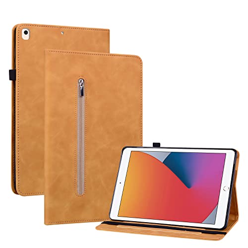 Ooboom Reißverschluss Hülle für iPad 10,2"/iPad Pro 10,5/iPad Air 10,5, Flip Smart Cover PU Leder Schutzhülle Tasche Brieftasche Wallet Case Ständer Kartenfächer Gummiband - Gelb von GXLONG