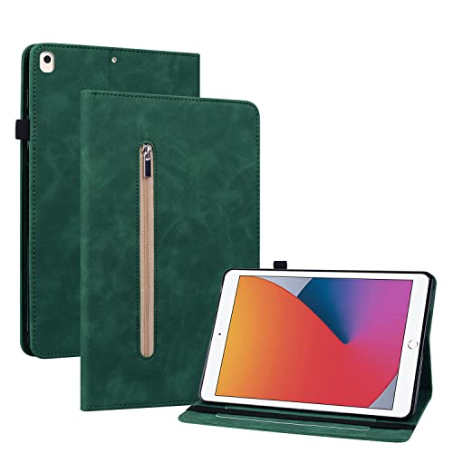 Ooboom Reißverschluss Hülle für iPad 10,2"/iPad Pro 10,5/iPad Air 10,5, Flip Smart Cover PU Leder Schutzhülle Tasche Brieftasche Wallet Case Ständer Kartenfächer Gummiband - Grün von GXLONG
