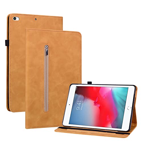 Ooboom Reißverschluss Hülle für iPad Mini1/2/3/4/5, Flip Smart Cover PU Leder Schutzhülle Tasche Brieftasche Wallet Case Ständer Kartenfächer Gummiband - Gelb von GXLONG