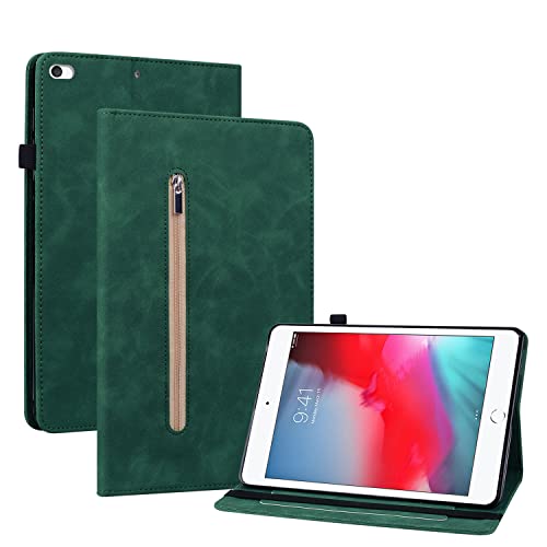 Ooboom Reißverschluss Hülle für iPad Mini1/2/3/4/5, Flip Smart Cover PU Leder Schutzhülle Tasche Brieftasche Wallet Case Ständer Kartenfächer Gummiband - Grün von GXLONG