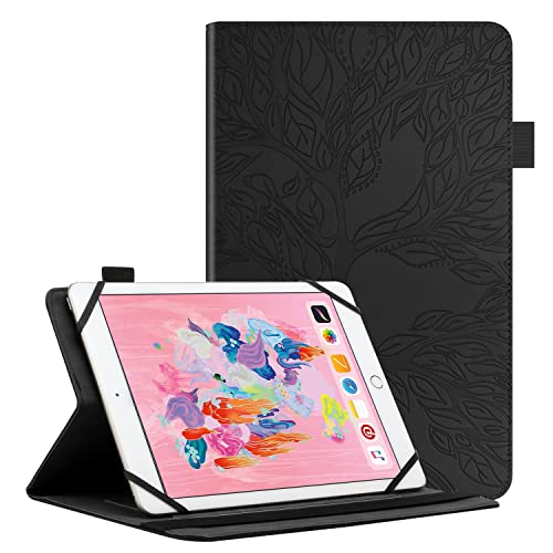 Ooboom Universal Hülle für 9,7" 10" 10,1" Zoll Android Tablets, Leben Baum Muster Flip Smart Cover PU Leder Schutzhülle Tasche Brieftasche Wallet Case Ständer mit Kartenfächer Gummiband - Schwarz von GXLONG