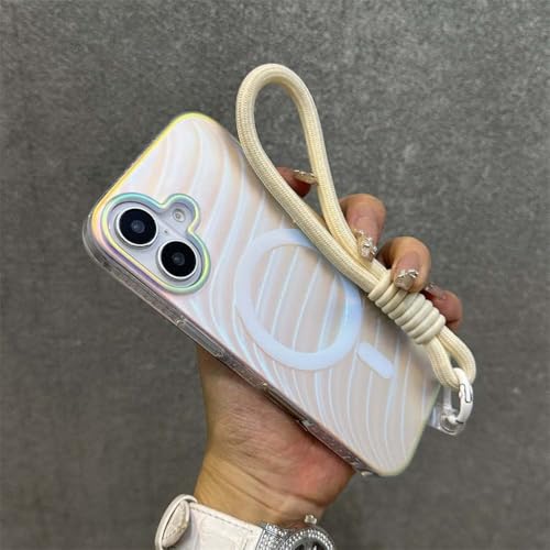 GXZJFC Farbverlaufs-Bunte Hülle für iPhone 16 15 14 Pro Max Plus 11 12 13 Feder-Wasser-Wellen-Handschlaufe PC-Abdeckung, C, für iPhone 14 Plus von GXZJFC
