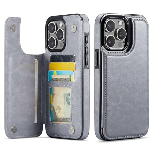 GXZJFC Für iPhone 15 14 Plus 13 12 11 Pro Max Brieftaschenhülle mit Kartenhalter, PU-Leder, Ständer, Kartenfächer, doppelter Magnetverschluss, Grau, für iPhone 12 GXZJFC Für iPhone 15 14 Plus 13 12 11 Pro Max Brieftaschenhülle mit Kartenhalter, PU-Leder, Ständer, Kartenfächer, doppelter Magnetverschluss, Grau, für iPhone 12 von GXZJFC