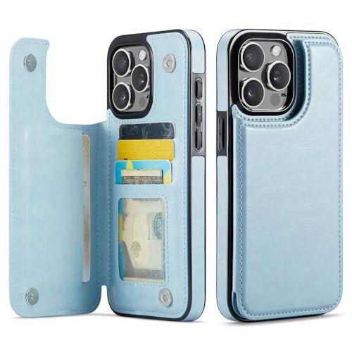 GXZJFC Für iPhone 15 14 Plus 13 12 11 Pro Max Brieftaschenhülle mit Kartenhalter, PU-Leder, Ständer, Kartenfächer, doppelter Magnetverschluss, Hellblau, für iPhone 12 GXZJFC Für iPhone 15 14 Plus 13 12 11 Pro Max Brieftaschenhülle mit Kartenhalter, PU-Leder, Ständer, Kartenfächer, doppelter Magnetverschluss, Hellblau, für iPhone 12 von GXZJFC