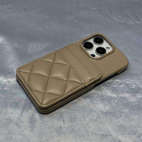 GXZJFC Kartenfach-Brieftasche, Leder-Handyhülle für iPhone 16 15pro max 15 13 14 Pro 12, Gitter-Kartensteckplatz, Matte, weiche Hülle, Kamel, für iPhone 14 (6,1 Zoll) von GXZJFC
