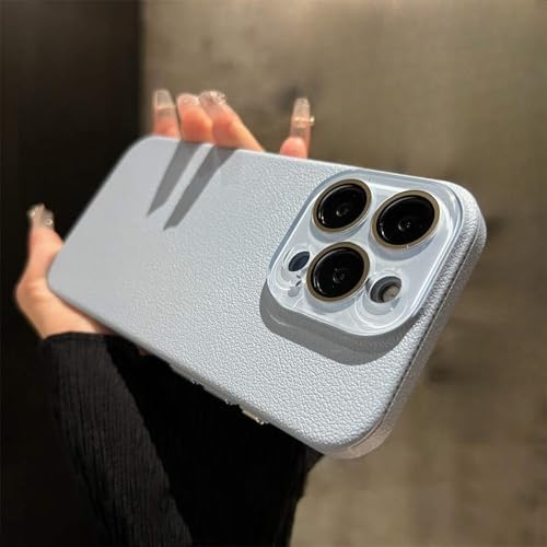 GXZJFC Kristallglas-Linsenschutz, strukturierte Lederhülle für iPhone 15 Pro Max 14 13 12, Harte PC-Abdeckung, Blau, für iPhone 14 Pro (6,1 Zoll) von GXZJFC