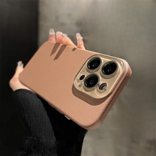 GXZJFC Kristallglas-Linsenschutz, strukturierte Lederhülle für iPhone 15 Pro Max 14 13 12, Harte PC-Abdeckung, Khaki, für iPhone 13 Pro (6,1 Zoll) von GXZJFC